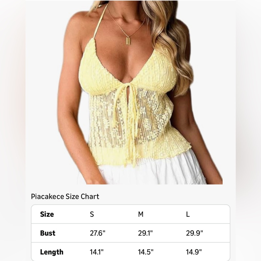 Missaries* New! Sexy Halterneck Tie-Up Front Sleeveless Backless Lace CropYellow - Picture 2 of 8
